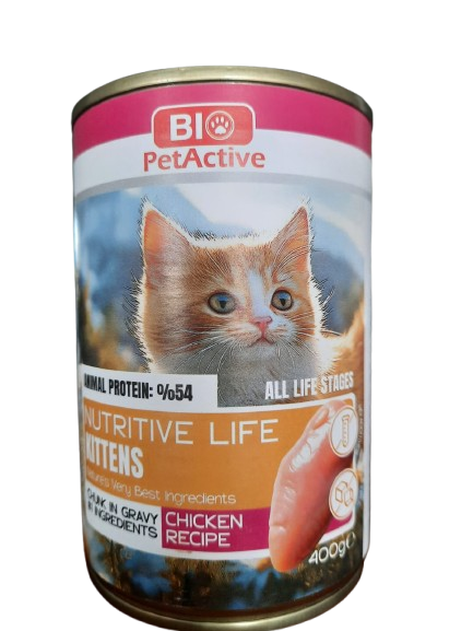 BİO PETACTİVE KEDİ KON. YAVRU TAVUK 400GR*12.(190)