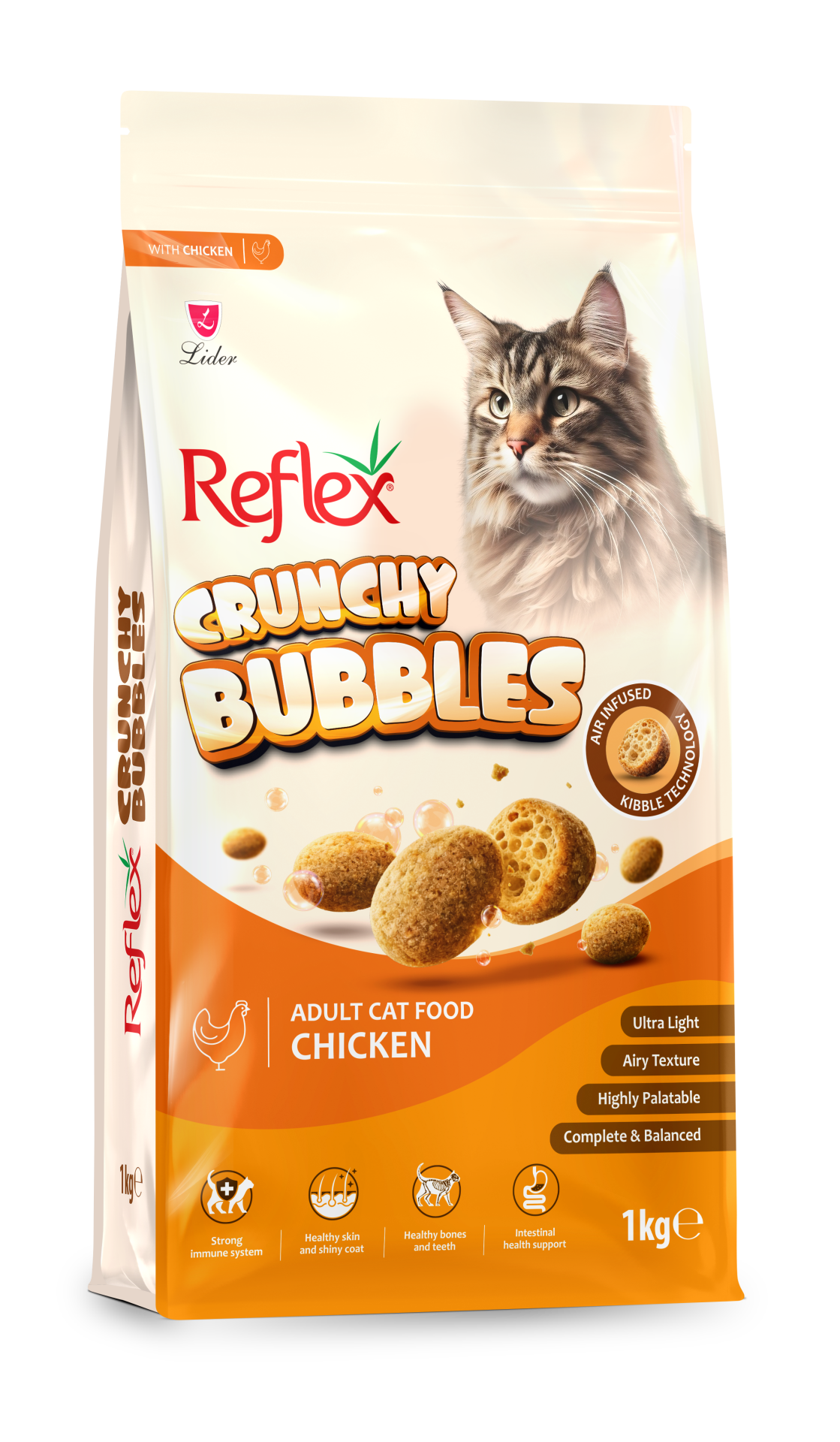 CRUNCHY BUBBELS KEDİ MAMASI TAVUKLU 1KG*6(433)
