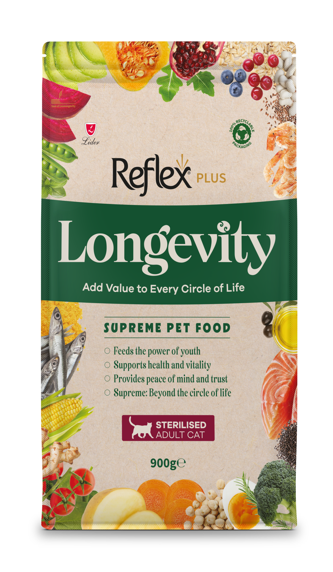 REF PLUS LONGEVITY STERİL KEDİ MAM 900 GR*18.(577)