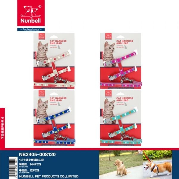 NUNBELL KEDİ GÖĞÜS TASMASI PATİ DESENLİ...(068)