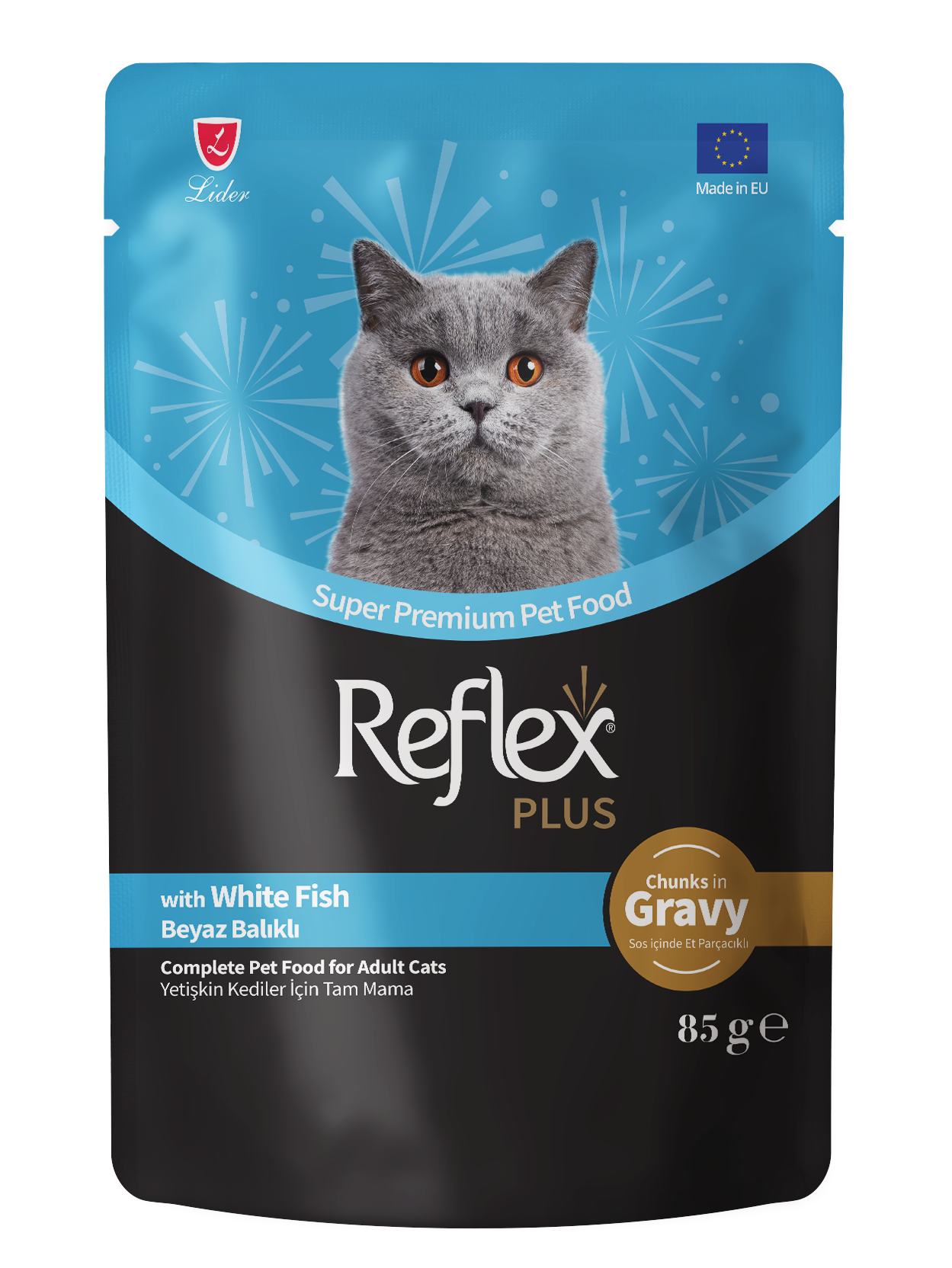 REF.PLUS KEDİ POUCH BEYAZ BALIKLI 85GR*22..(111)