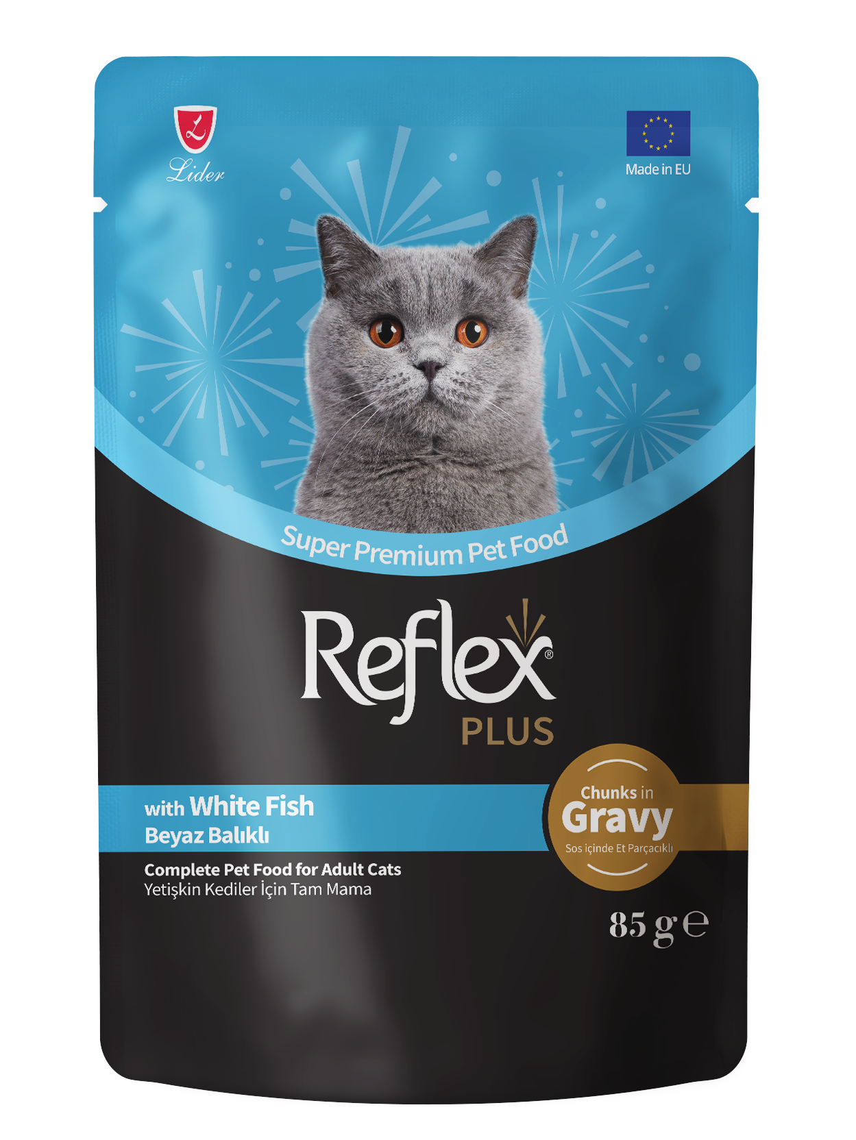 REF.PLUS KEDİ POUCH BEYAZ BALIKLI 85GR*22..(111)