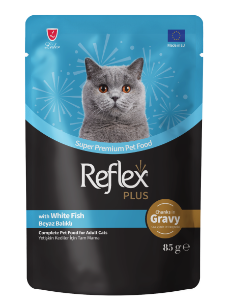 REF.PLUS KEDİ POUCH BEYAZ BALIKLI 85GR*22..(111)